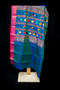 Artistic Teal Silk Cotton Saree with Bomkai Pallu