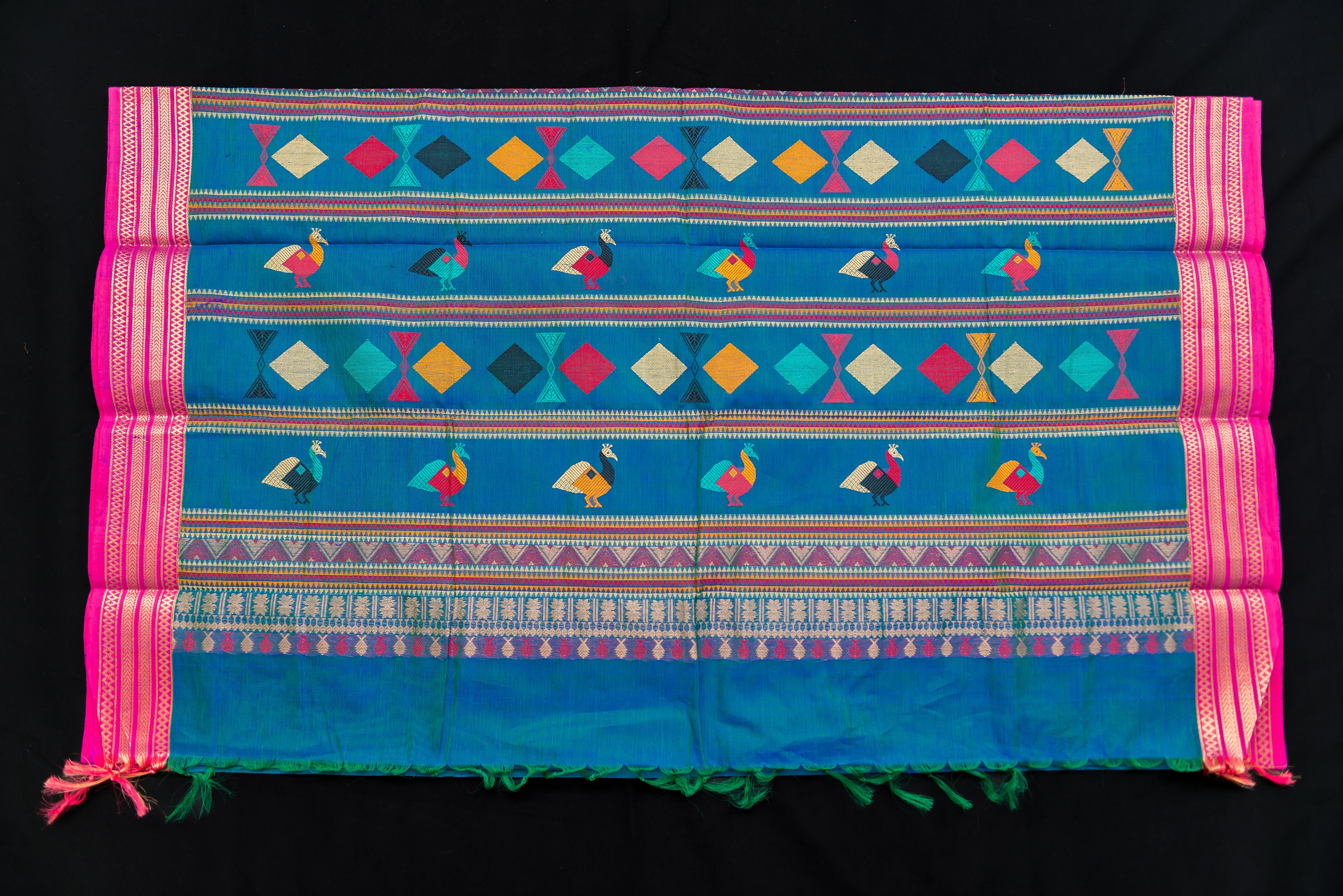 Artistic Teal Silk Cotton Saree with Bomkai Pallu