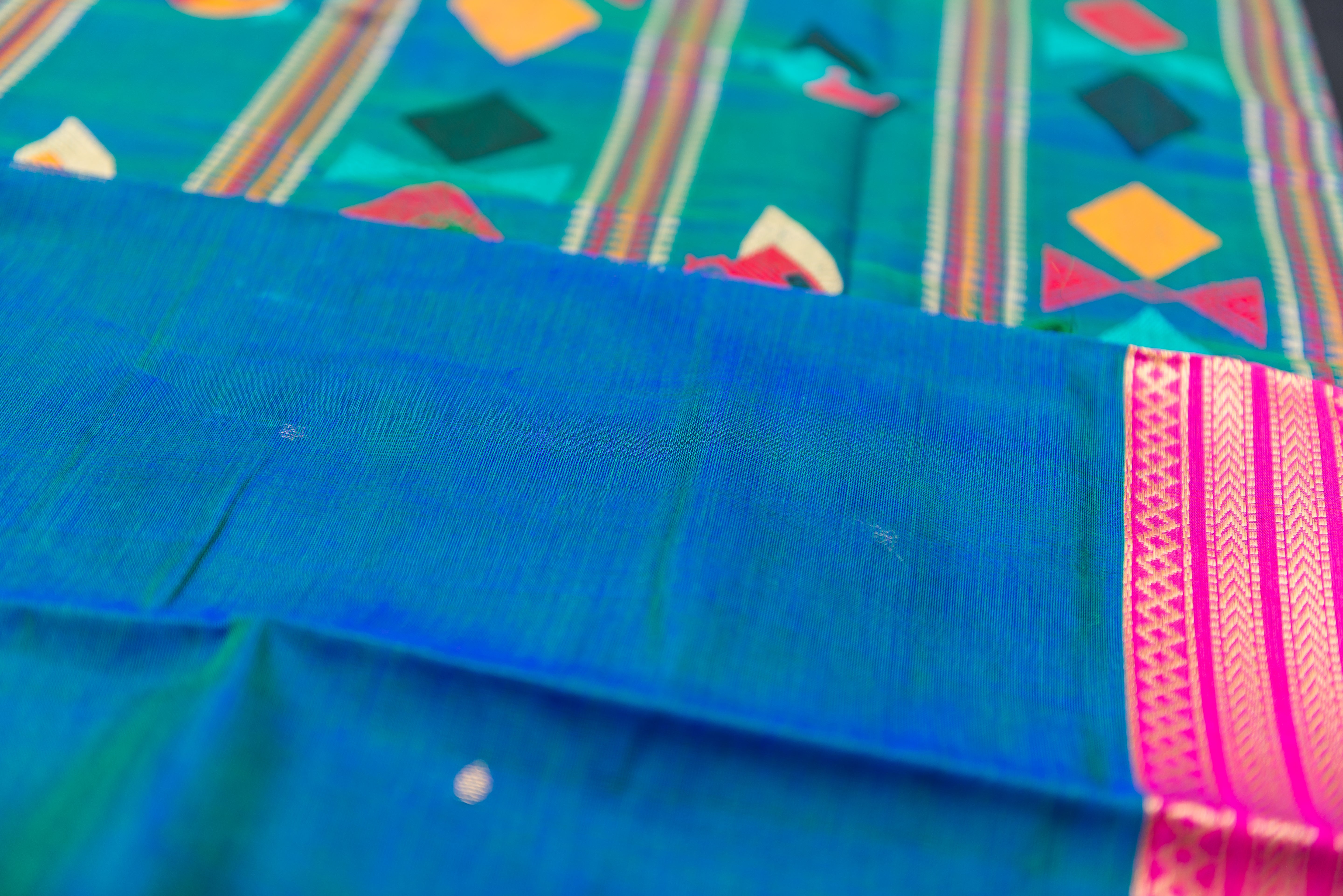 Artistic Teal Silk Cotton Saree with Bomkai Pallu