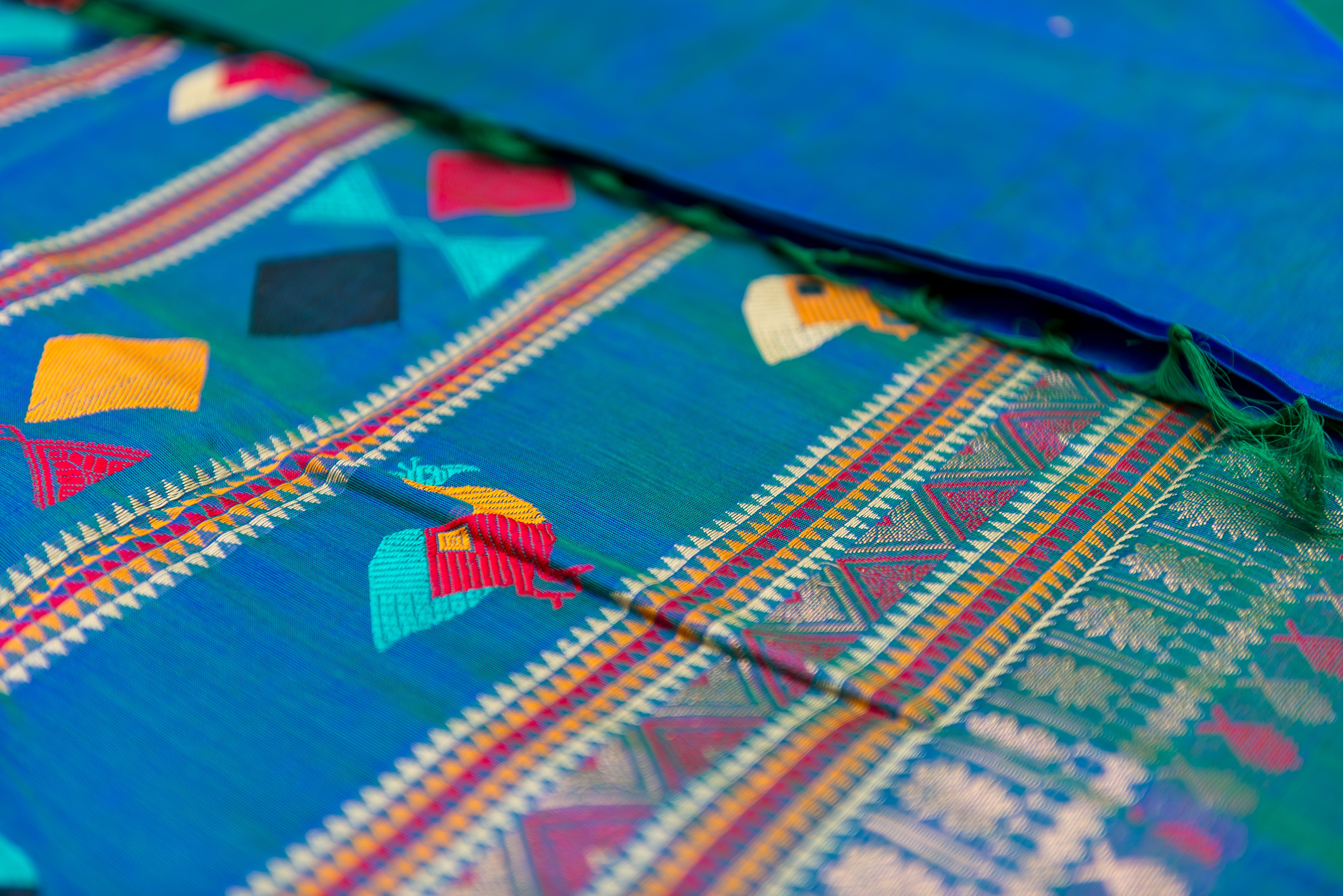 Artistic Teal Silk Cotton Saree with Bomkai Pallu