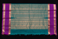 Magnificent Dark Teal Kanchi Cotton Saree with Gold Zari