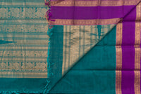 Magnificent Dark Teal Kanchi Cotton Saree with Gold Zari