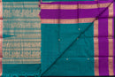 Magnificent Dark Teal Kanchi Cotton Saree with Gold Zari