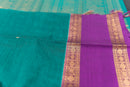 Magnificent Dark Teal Kanchi Cotton Saree with Gold Zari