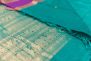 Magnificent Dark Teal Kanchi Cotton Saree with Gold Zari