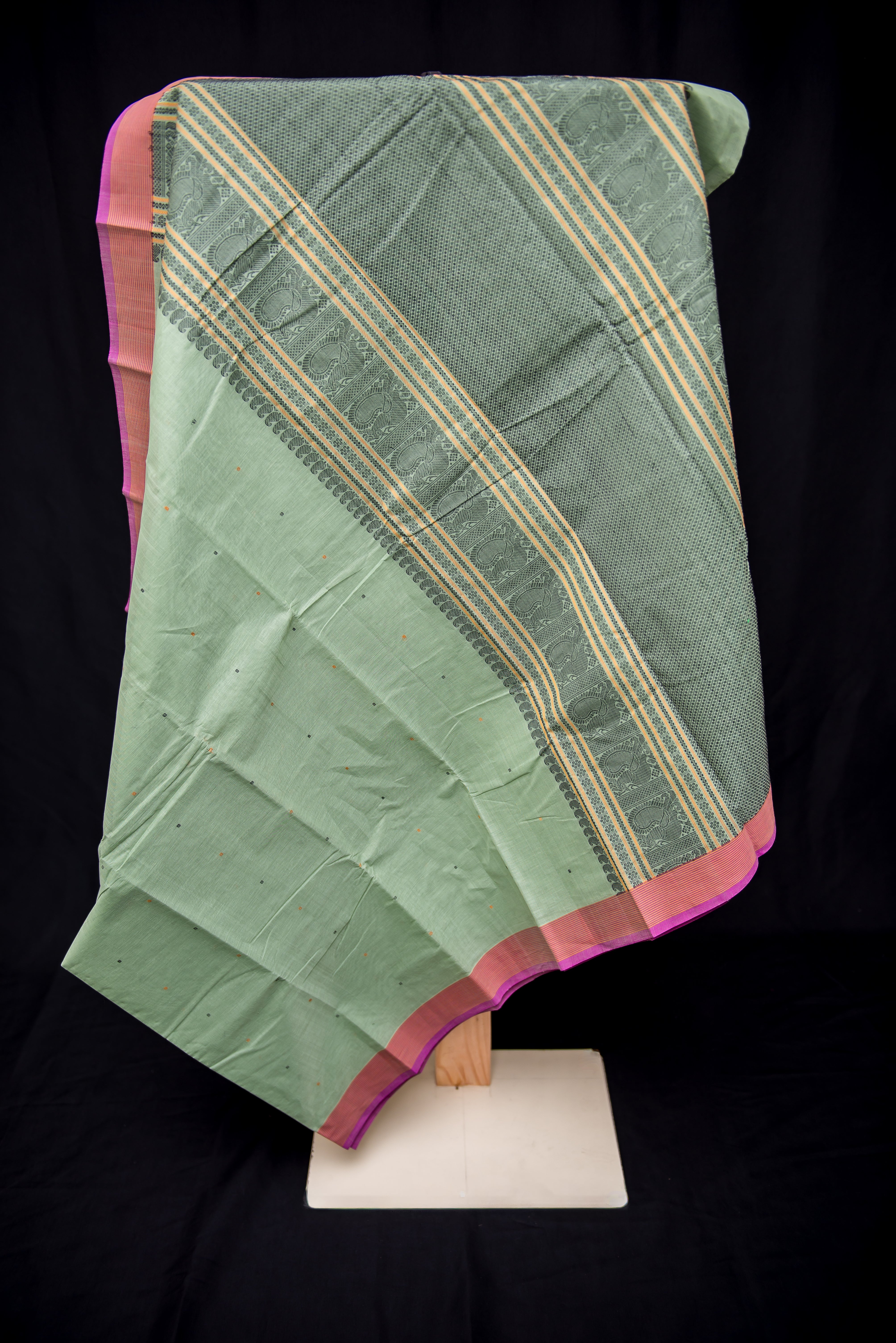 Serene Sage Green Kanchi Cotton Threadwork Saree
