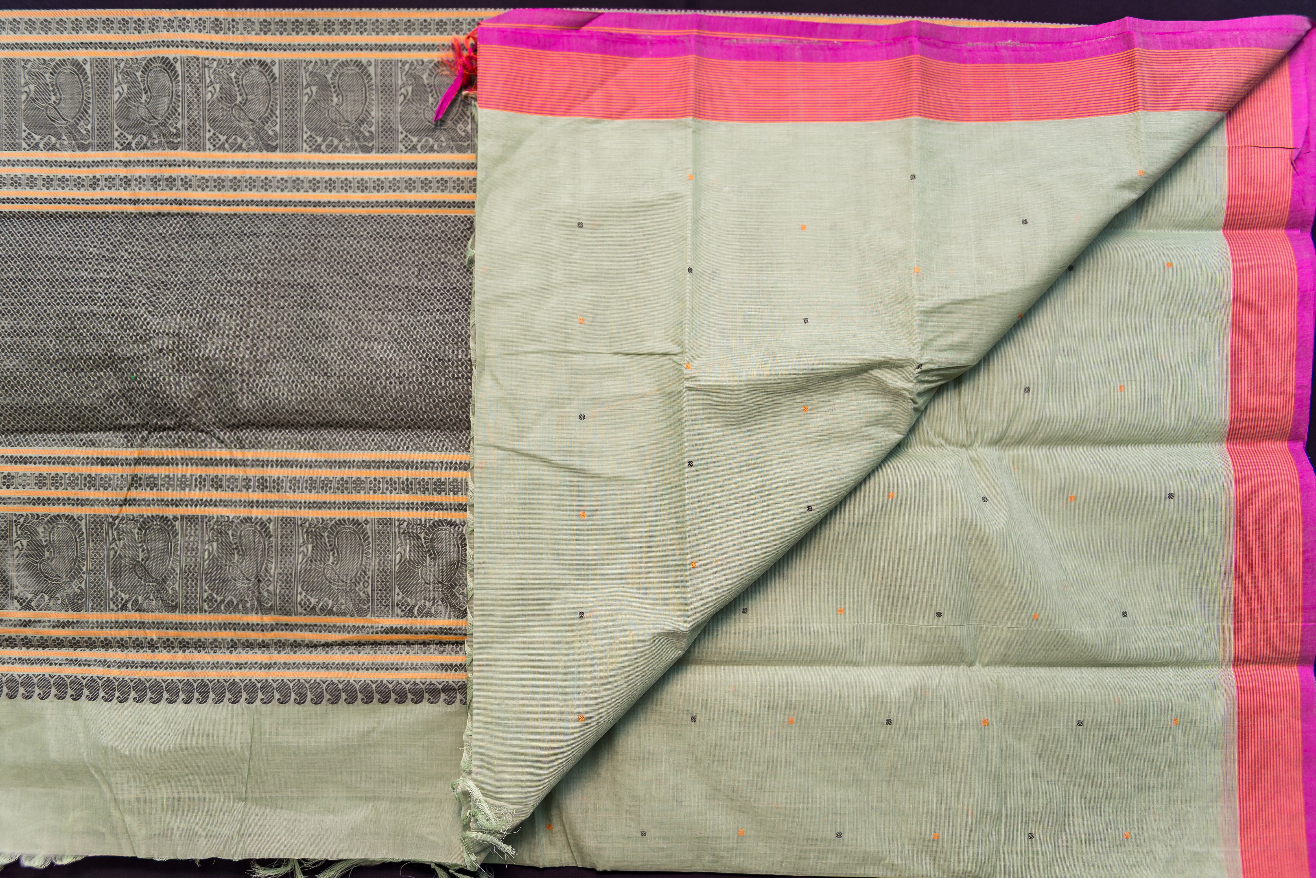 Serene Sage Green Kanchi Cotton Threadwork Saree