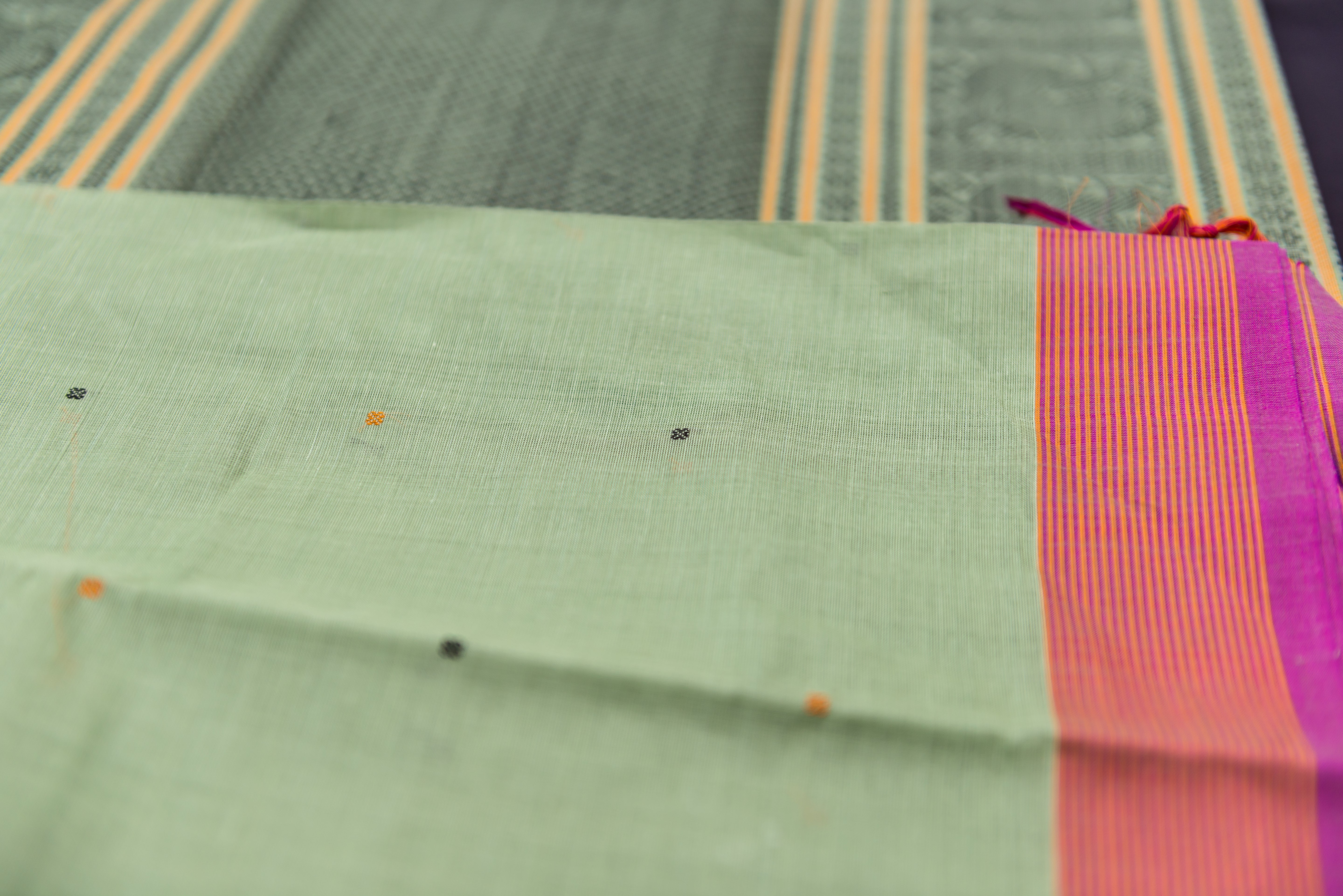 Serene Sage Green Kanchi Cotton Threadwork Saree