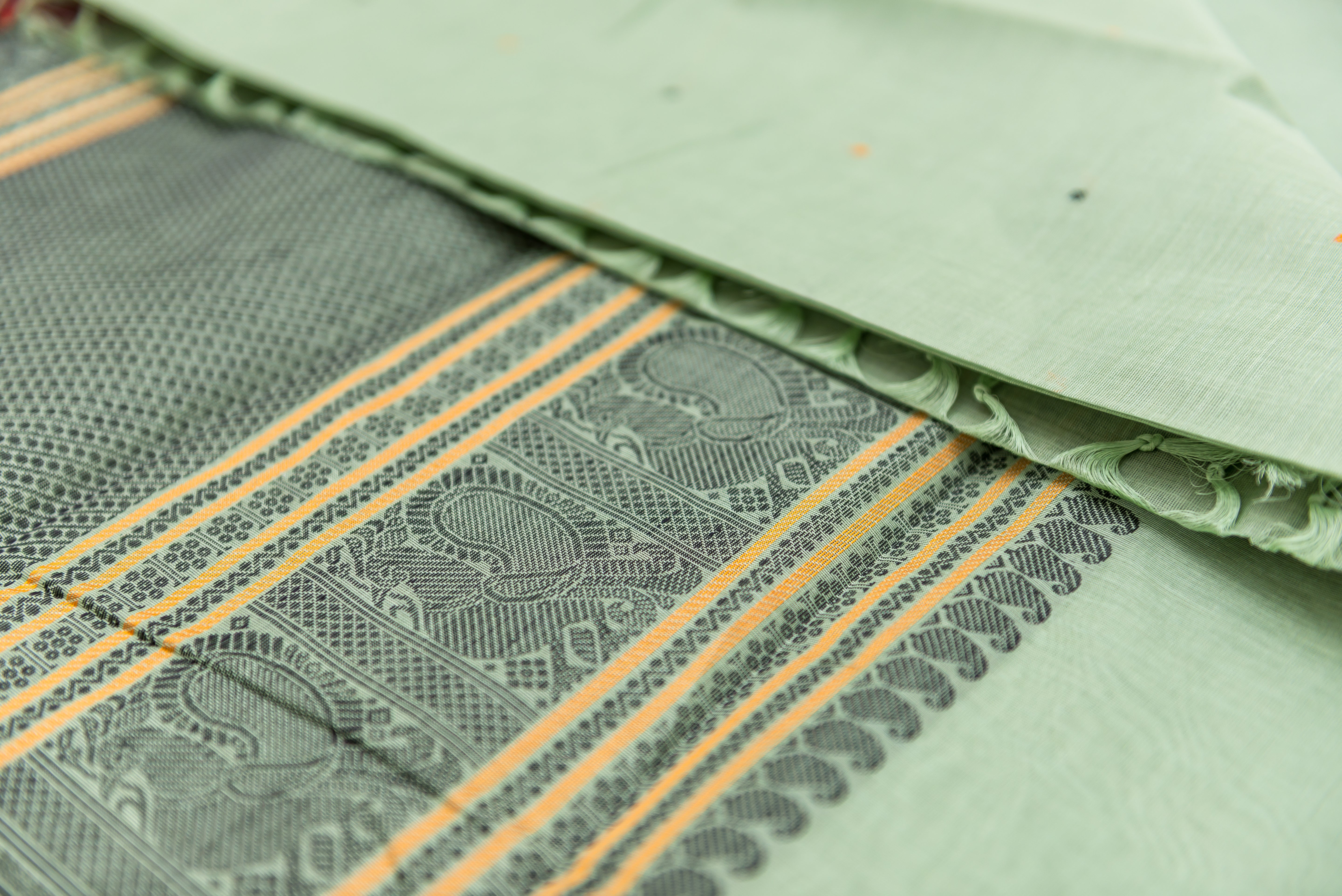 Serene Sage Green Kanchi Cotton Threadwork Saree