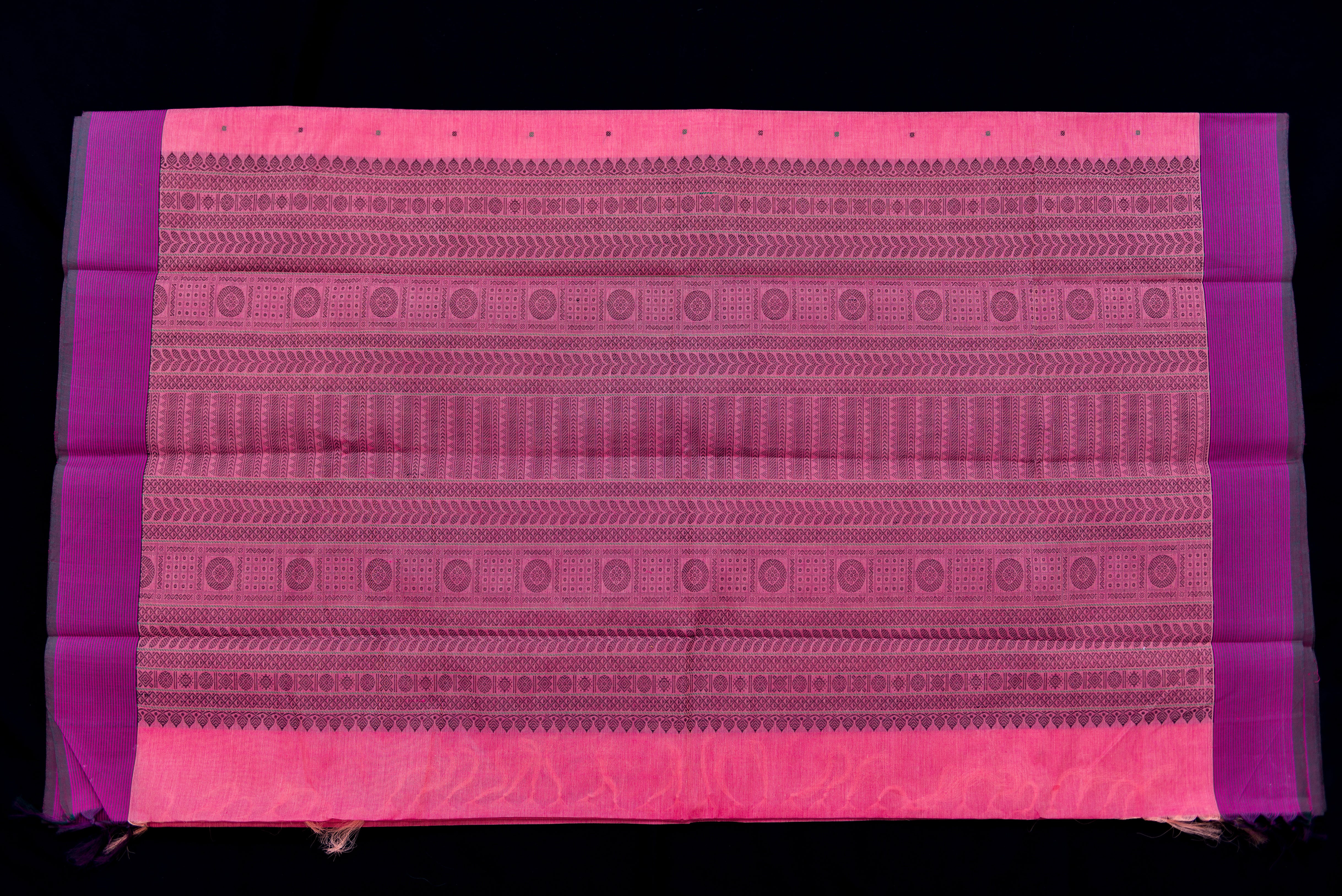 Bright Pink Kanchi Cotton Threadwork Saree