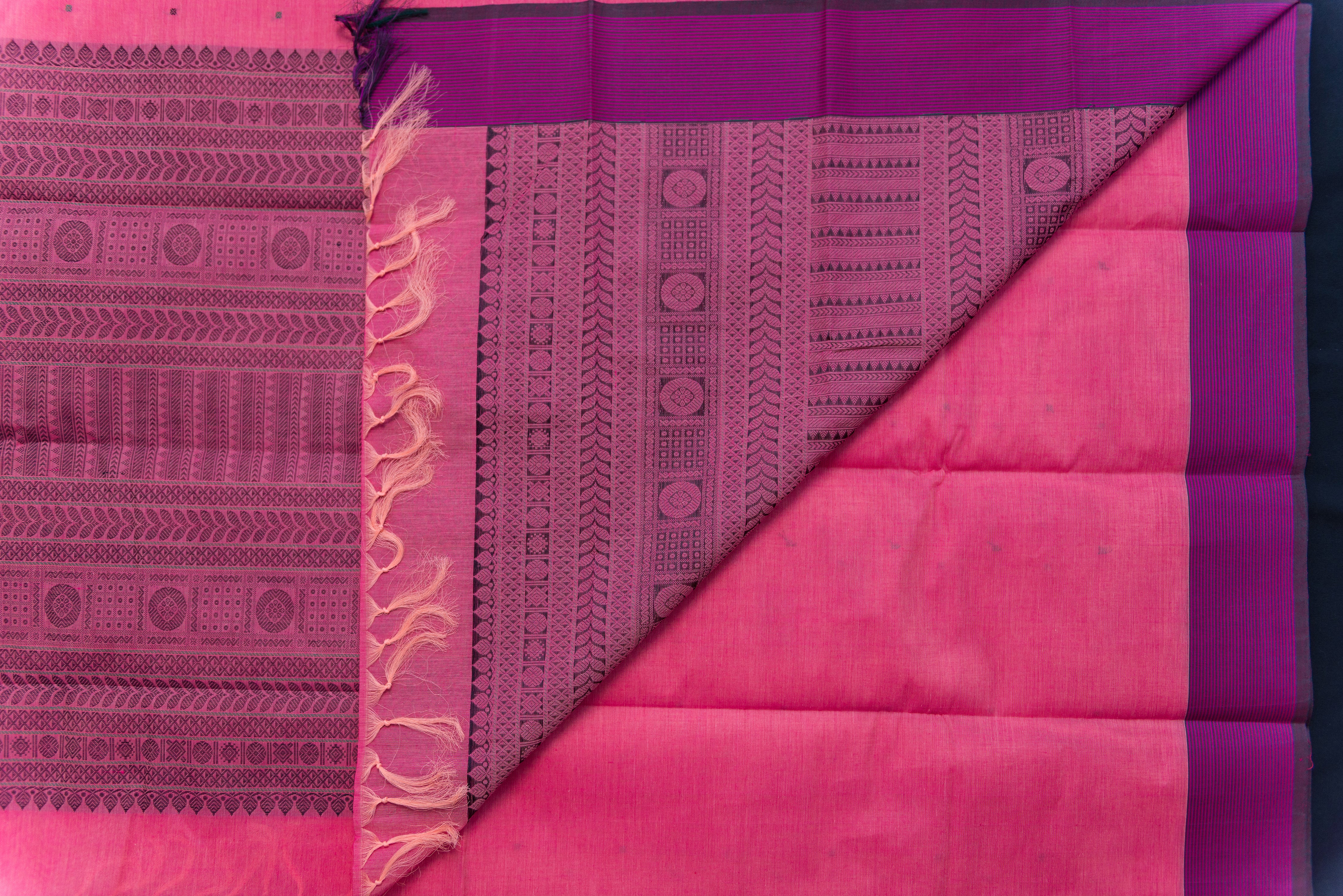 Bright Pink Kanchi Cotton Threadwork Saree