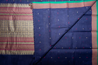 Elegant Deep Navy Blue Kanchi Cotton Saree with Geometric Zari Pallu