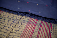 Elegant Deep Navy Blue Kanchi Cotton Saree with Geometric Zari Pallu
