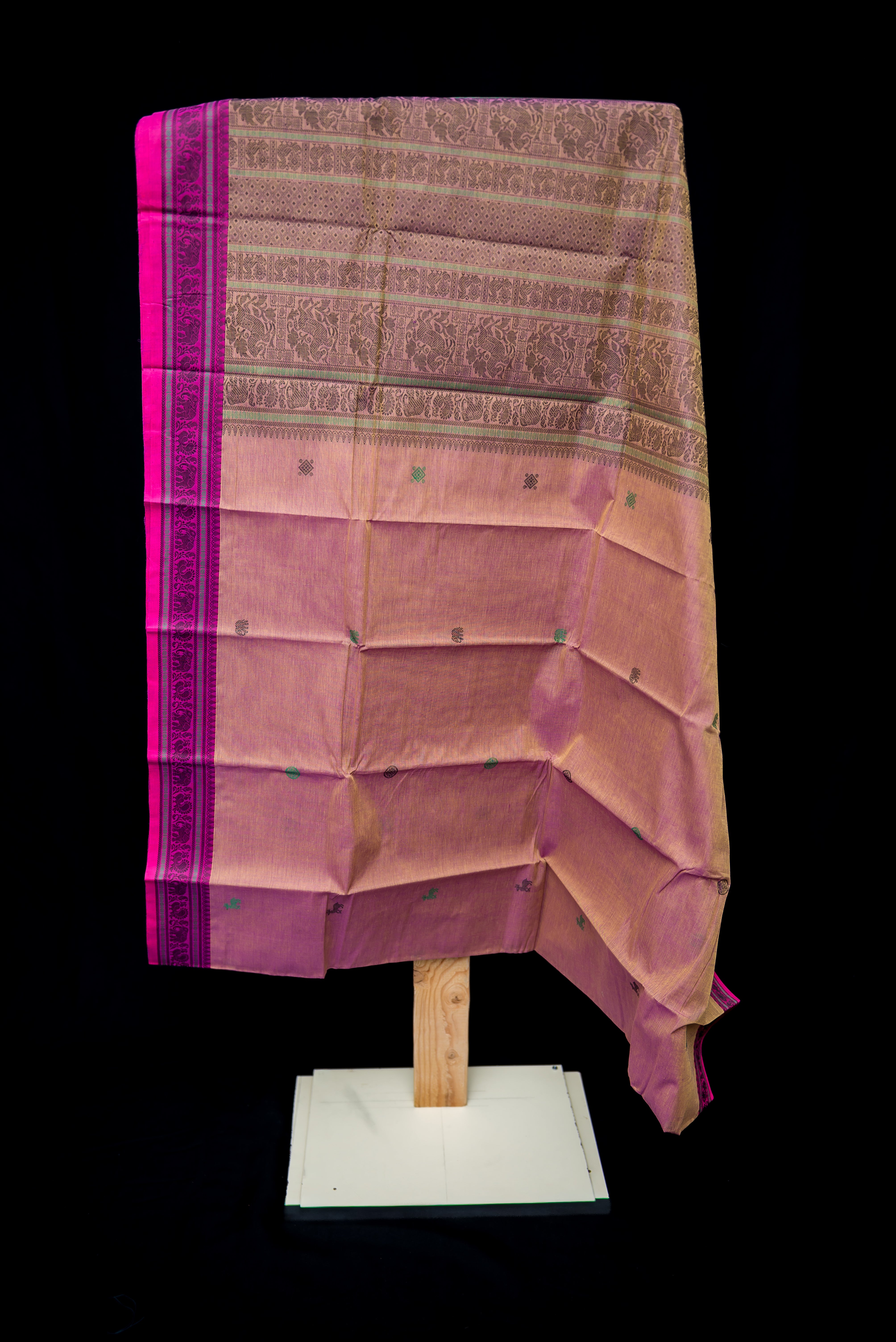 Rose Pink Kanchi Cotton Threadwork Saree with Intricate Weave