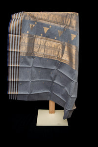 Sophisticated Charcoal Grey Kanchi Cotton Saree with Antique Gold Zari