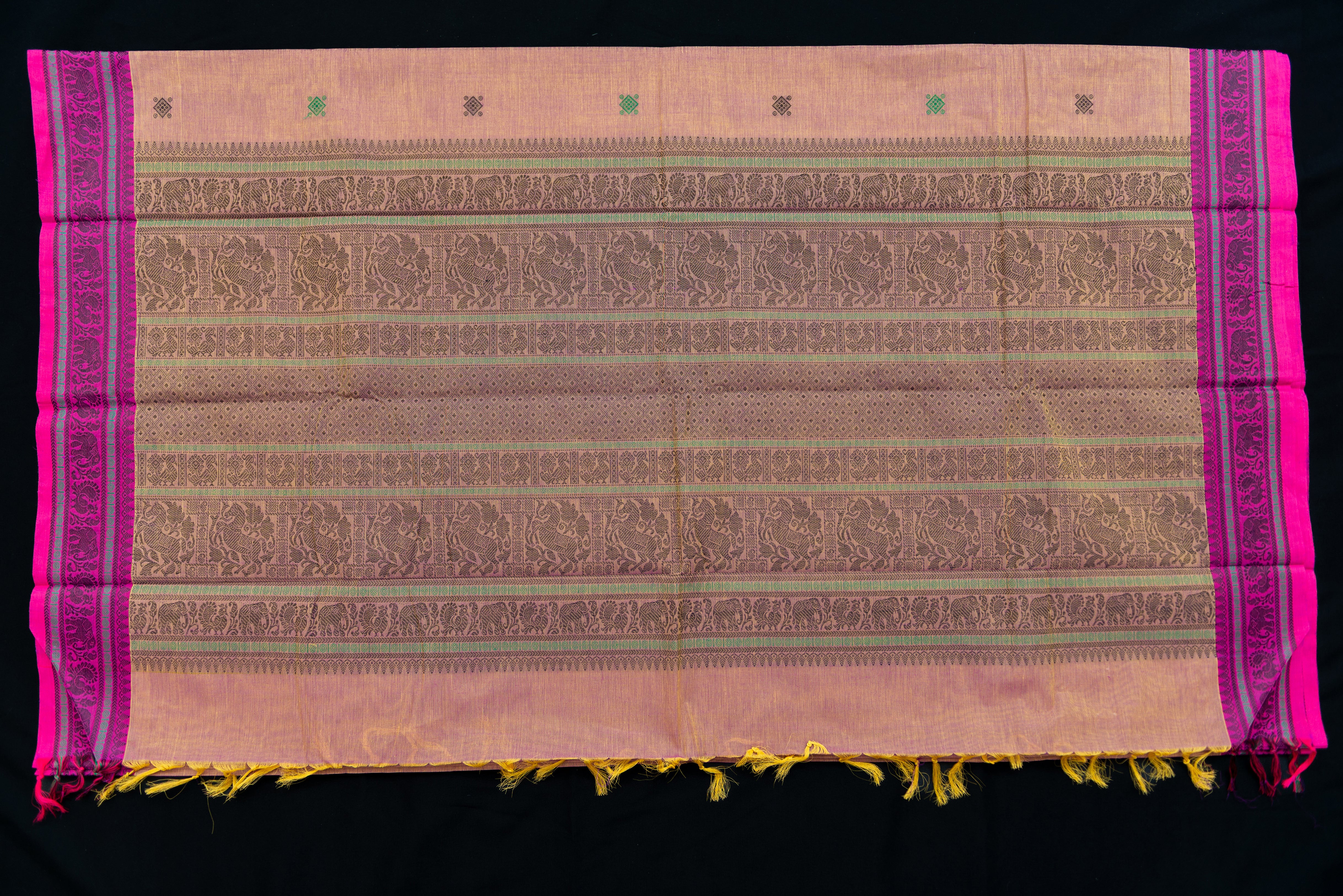 Rose Pink Kanchi Cotton Threadwork Saree with Intricate Weave