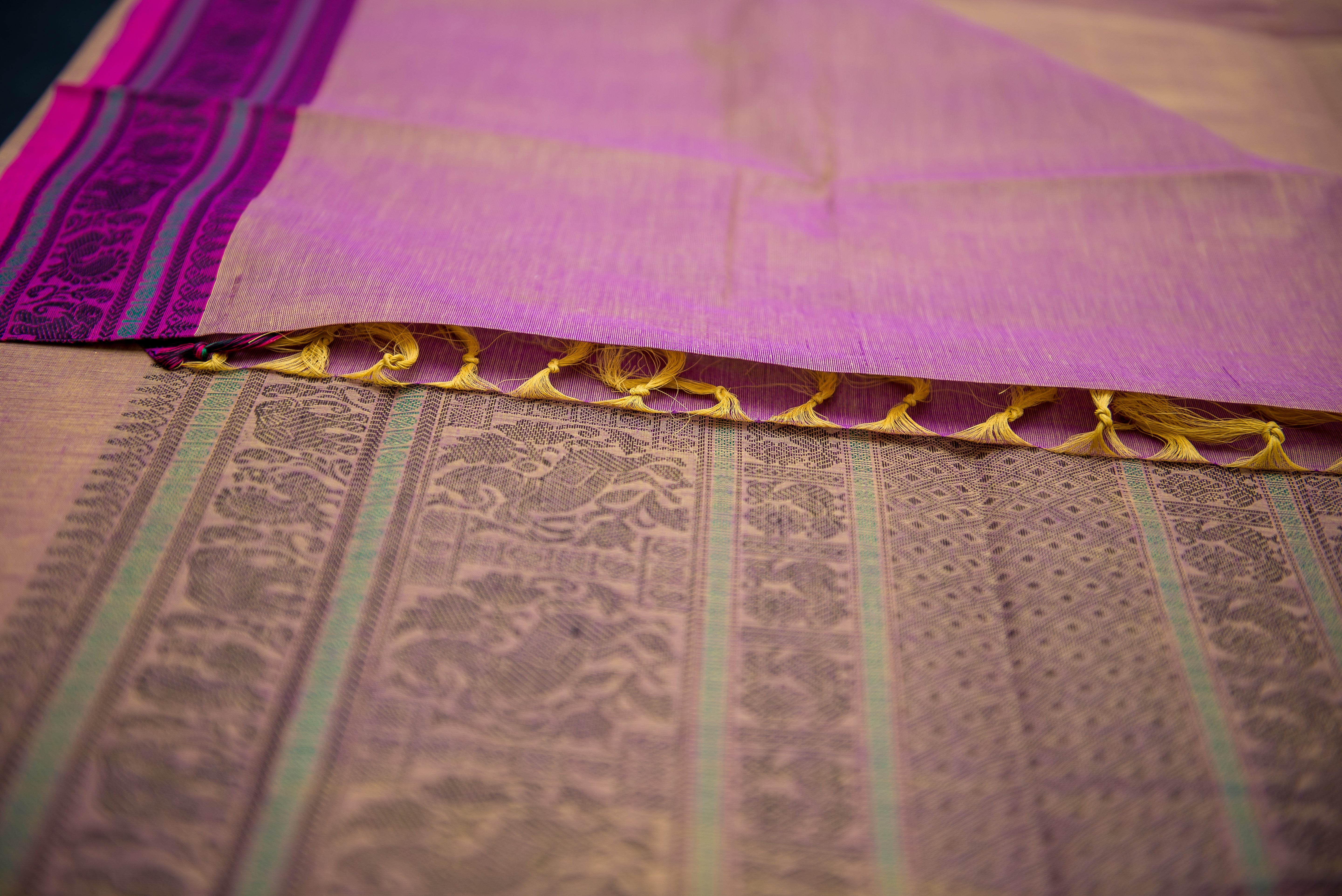 Rose Pink Kanchi Cotton Threadwork Saree with Intricate Weave