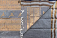 Sophisticated Charcoal Grey Kanchi Cotton Saree with Antique Gold Zari