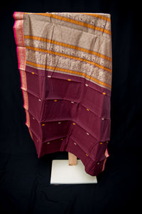 Luxurious Maroon Kanchi Cotton Saree with Antique Gold Pallu