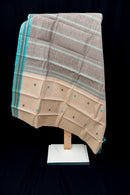 Elegant Beige Kanchi Cotton Threadwork Saree with Aqua and Black Accents