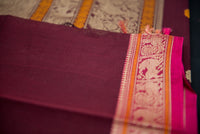 Luxurious Maroon Kanchi Cotton Saree with Antique Gold Pallu