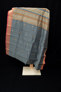 Sophisticated Ash Grey Kanchi Cotton Saree with Threadwork Pallu