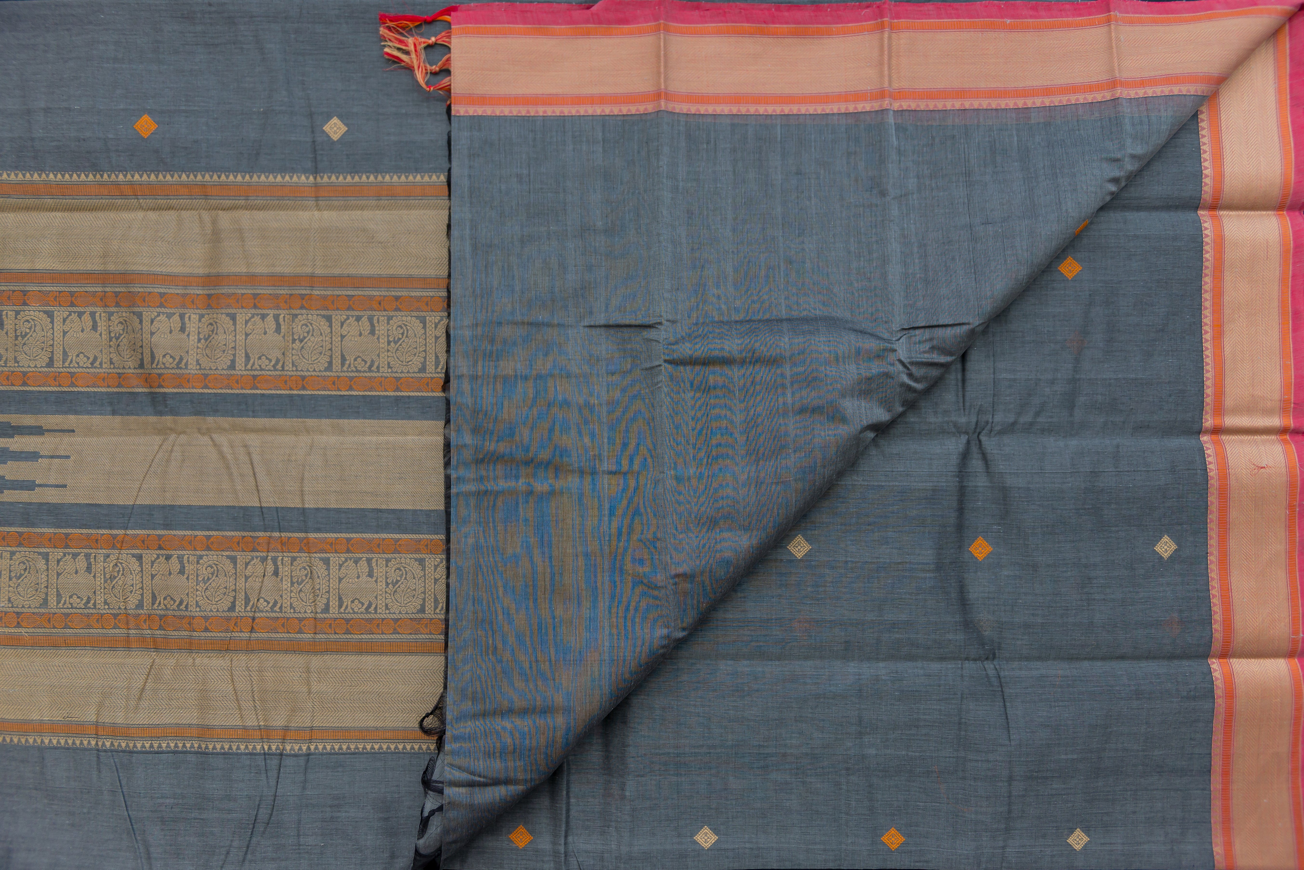 Sophisticated Ash Grey Kanchi Cotton Saree with Threadwork Pallu
