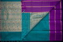 Luxurious Teal and Royal Purple Kanchi Cotton Saree with Gold Zari