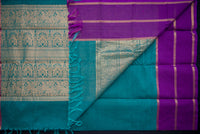Luxurious Teal and Royal Purple Kanchi Cotton Saree with Gold Zari