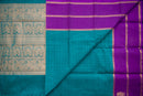 Luxurious Teal and Royal Purple Kanchi Cotton Saree with Gold Zari