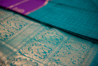 Luxurious Teal and Royal Purple Kanchi Cotton Saree with Gold Zari