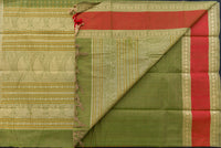 Elegant Olive Green Kanchi Cotton Saree with Threadwork Pallu