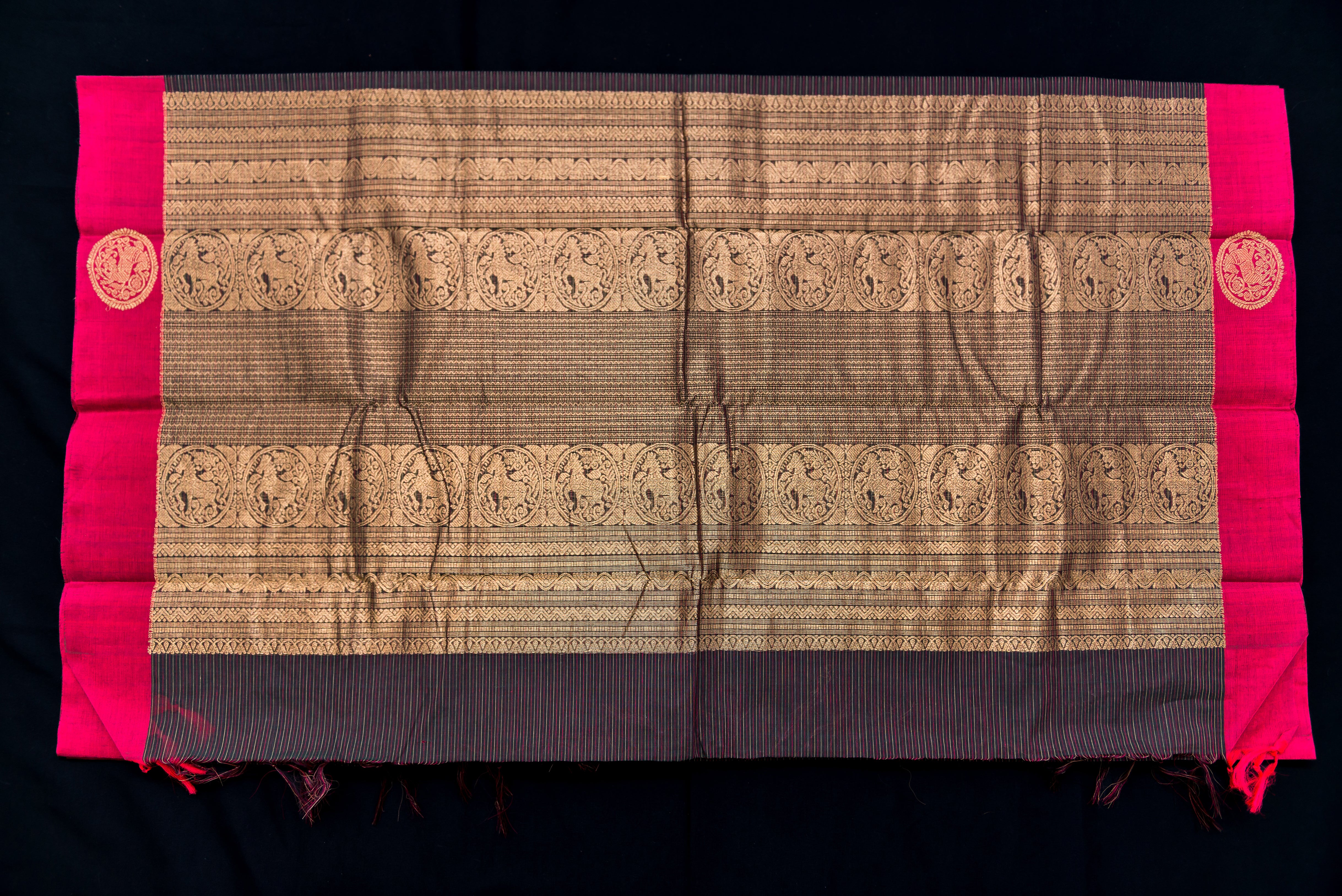 Green Kanchi Cotton Saree with Grand Gold Zari Pallu