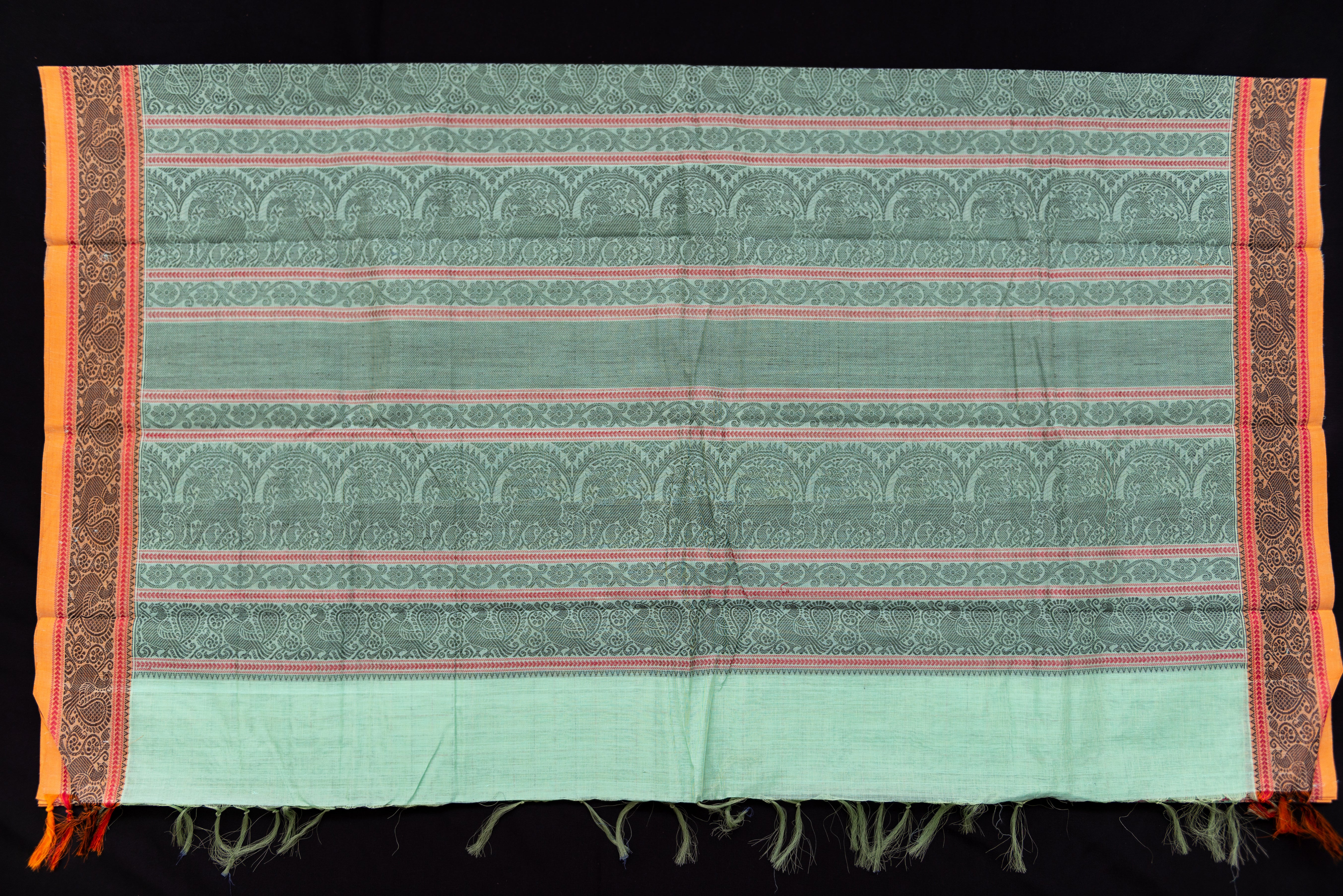 Serene Aqua Green Kanchi Cotton Saree with Threadwork Pallu