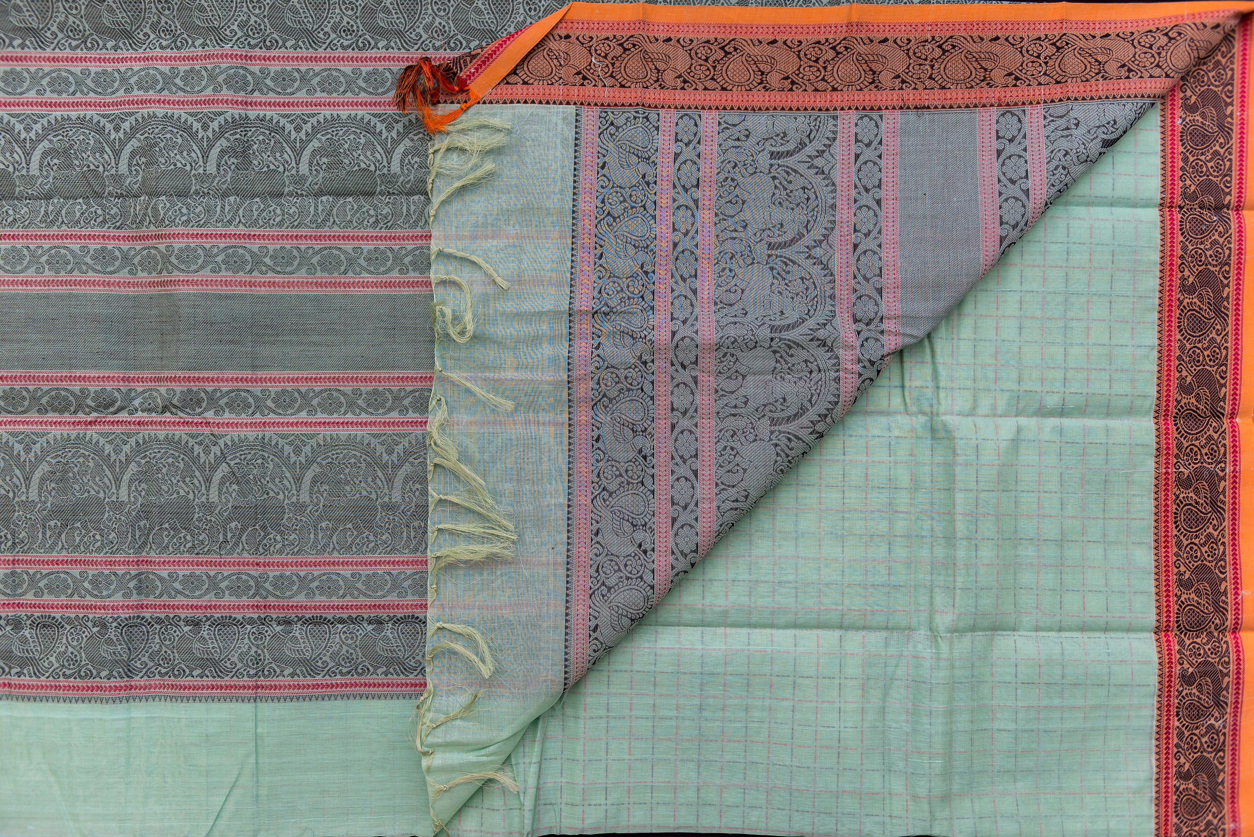 Serene Aqua Green Kanchi Cotton Saree with Threadwork Pallu