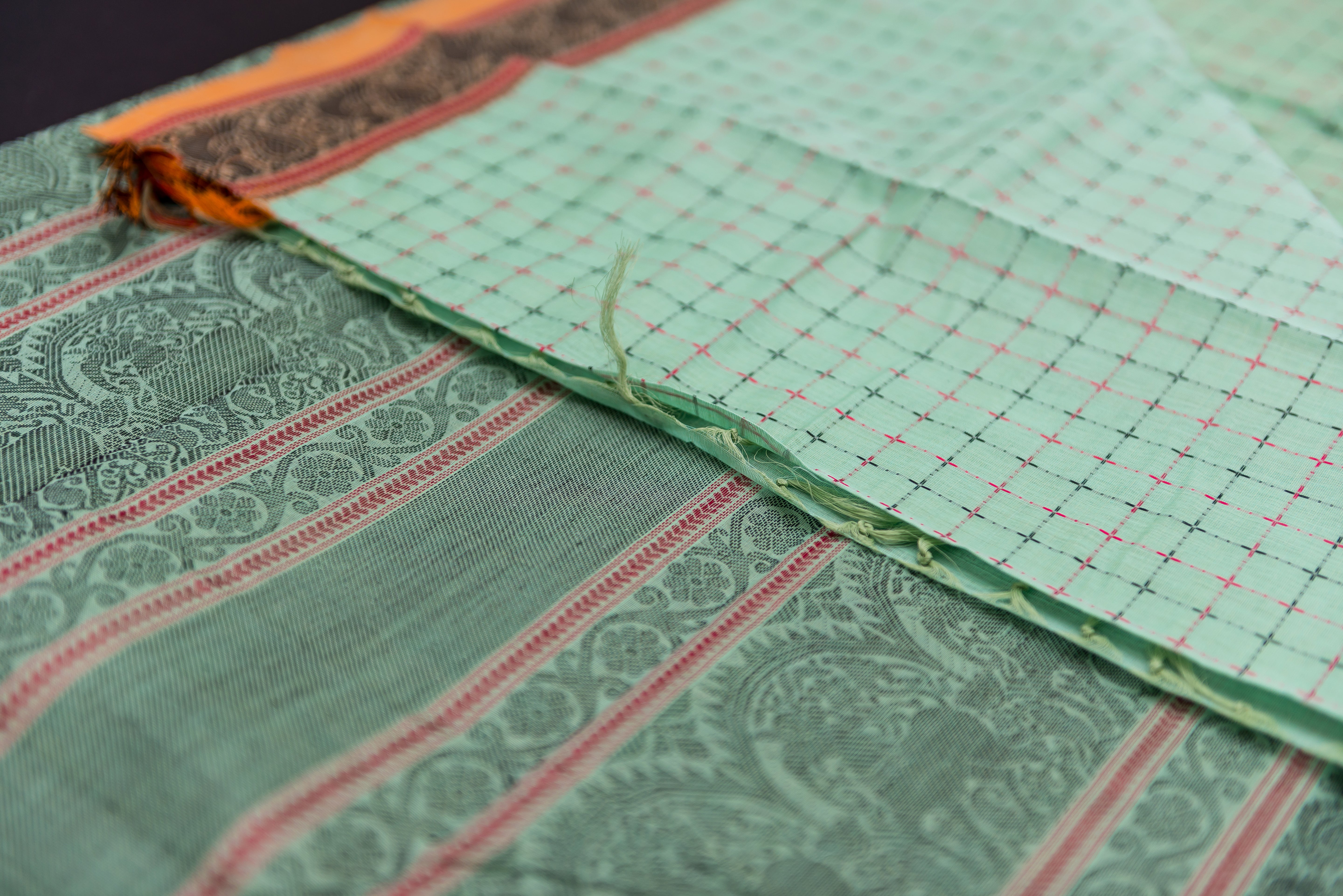 Serene Aqua Green Kanchi Cotton Saree with Threadwork Pallu
