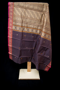 Royal Deep Purple Kanchi Cotton Saree with Antique Gold Pallu