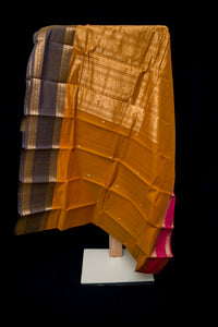 Magnificent Golden-Mustard Kanchi Cotton Saree with Grand Zari Pallu