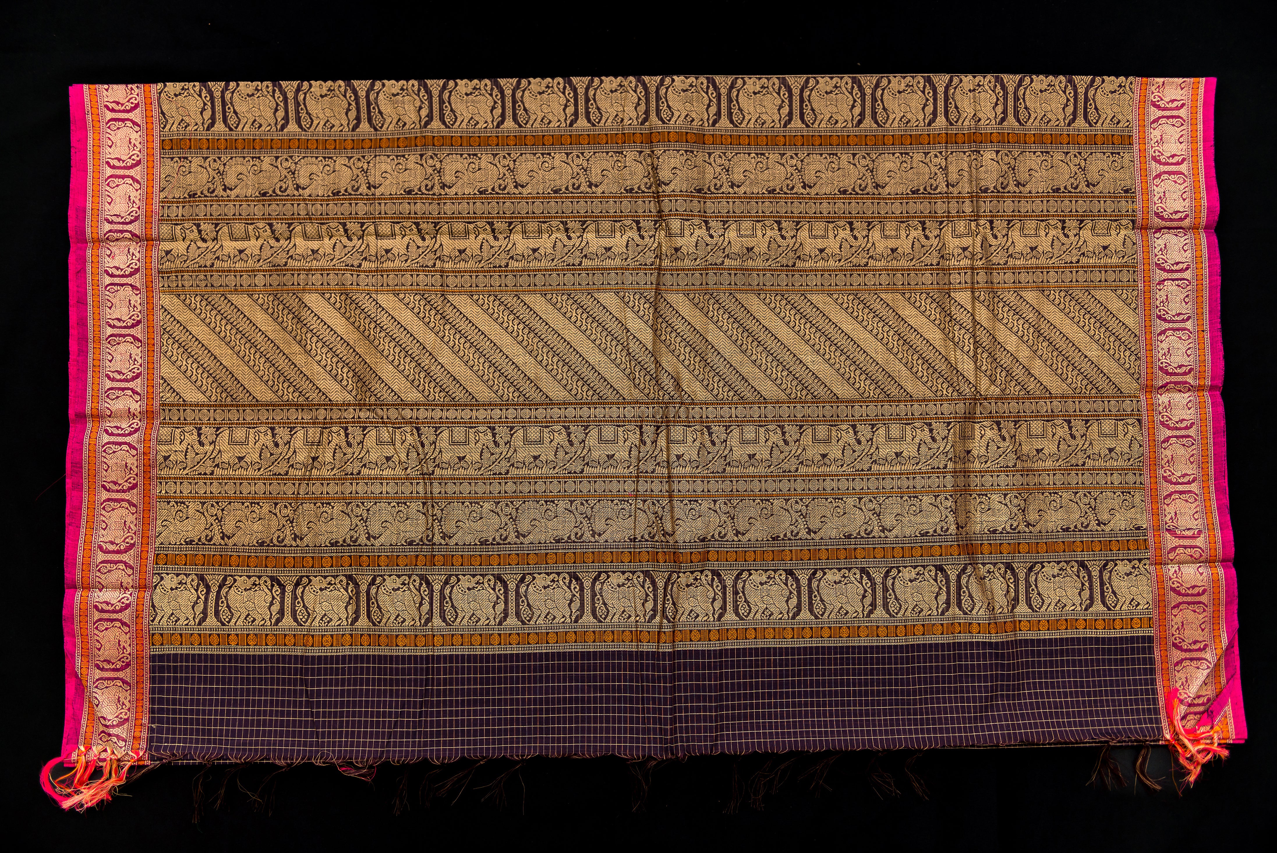 Royal Deep Purple Kanchi Cotton Saree with Antique Gold Pallu
