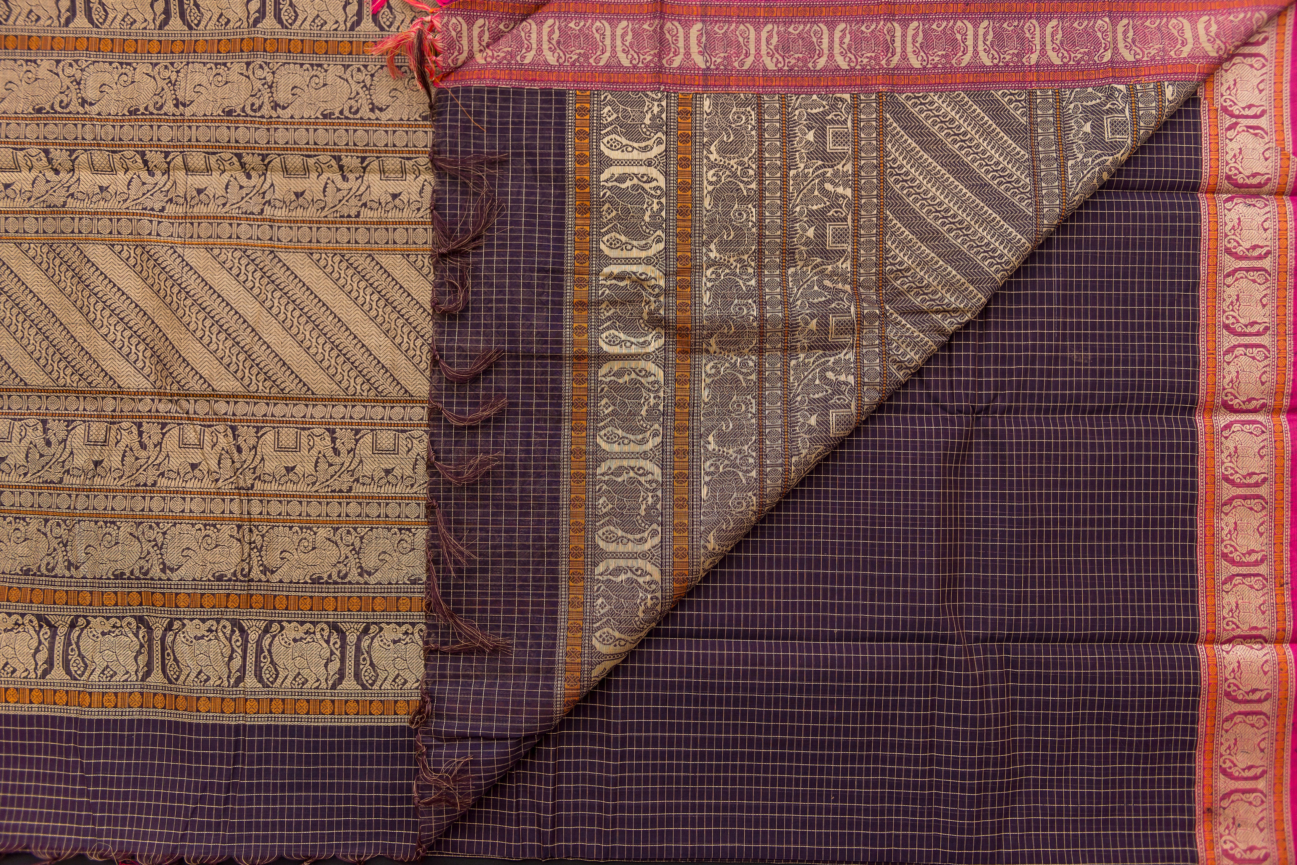 Royal Deep Purple Kanchi Cotton Saree with Antique Gold Pallu