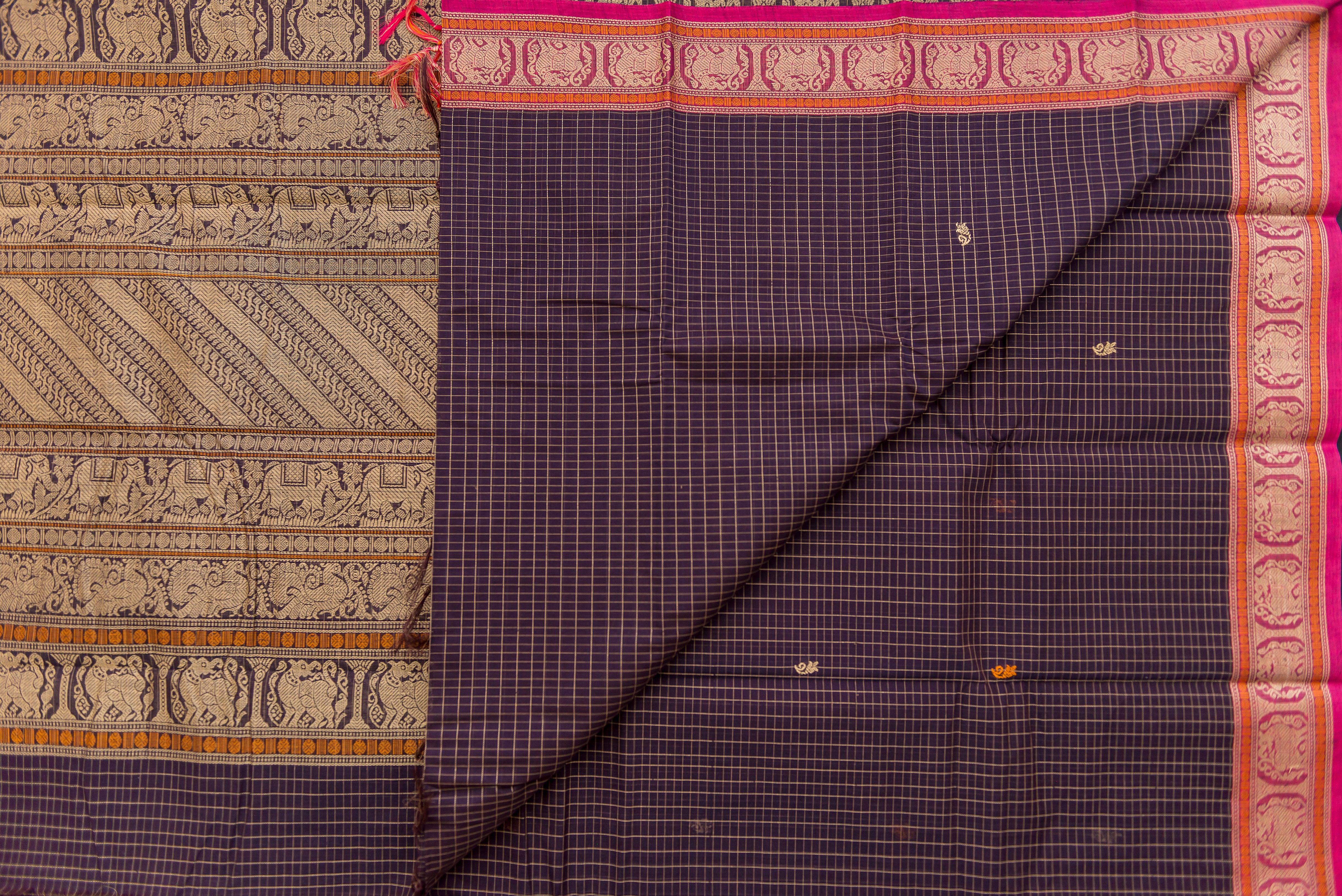 Royal Deep Purple Kanchi Cotton Saree with Antique Gold Pallu