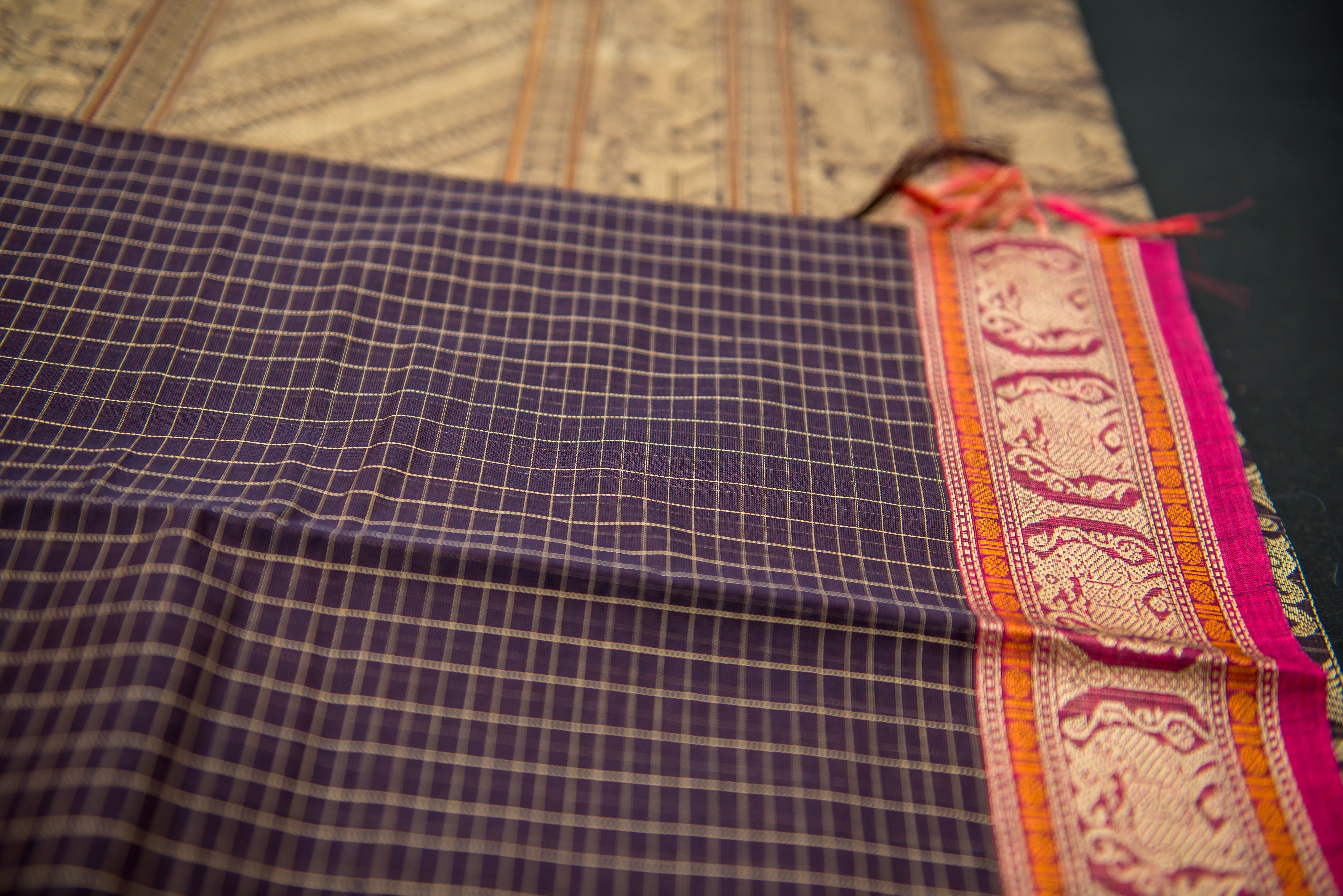 Royal Deep Purple Kanchi Cotton Saree with Antique Gold Pallu