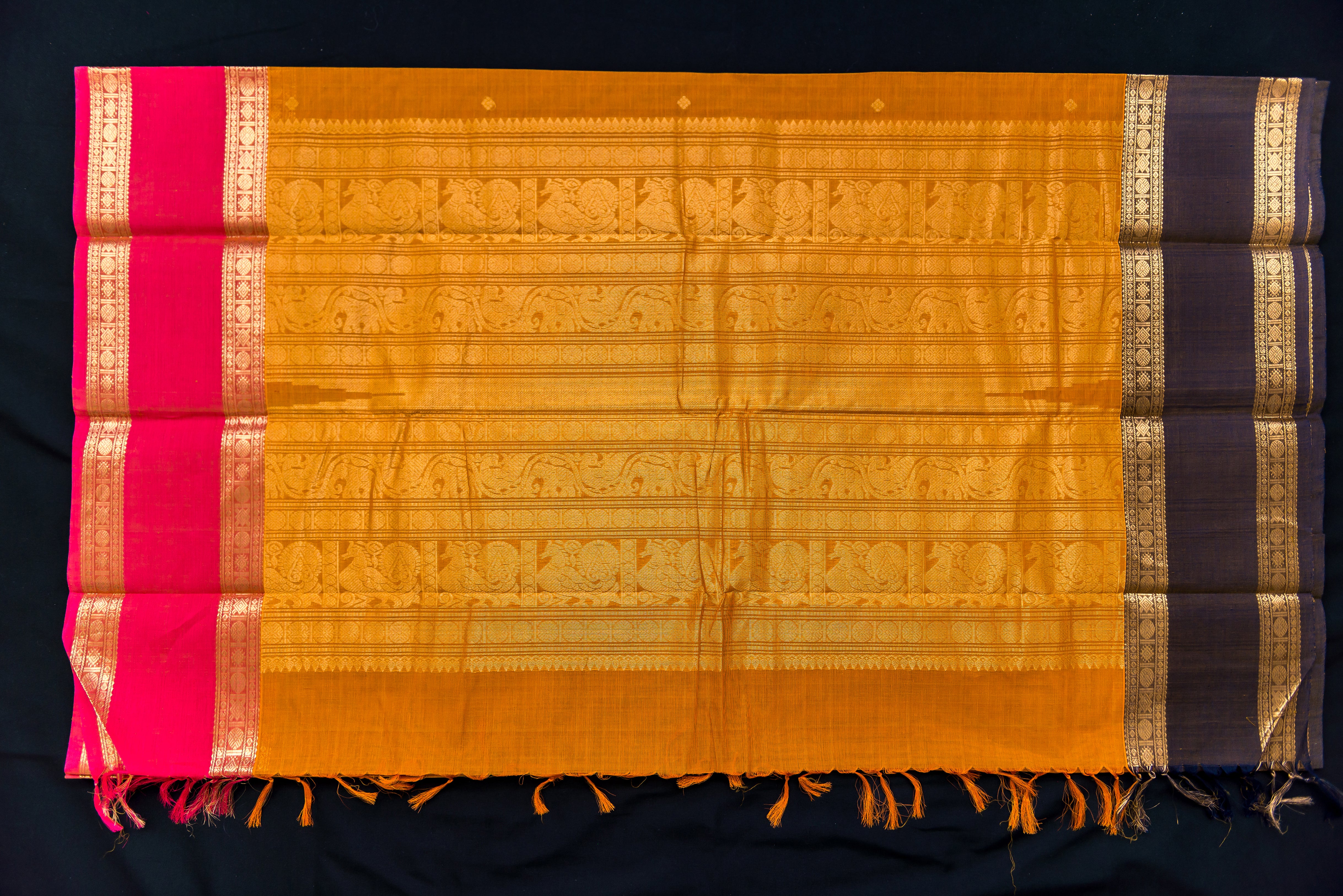 Magnificent Golden-Mustard Kanchi Cotton Saree with Grand Zari Pallu