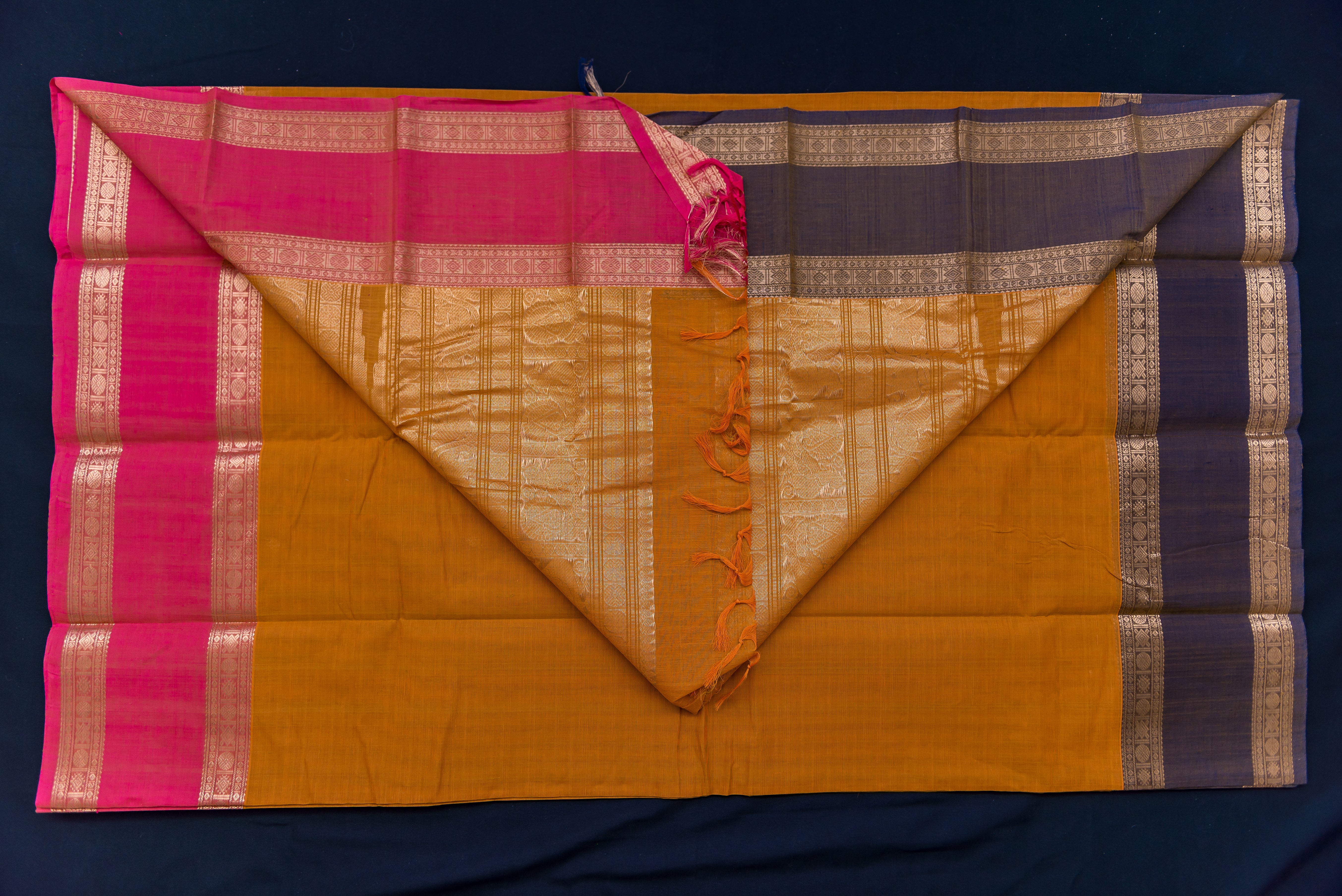 Magnificent Golden-Mustard Kanchi Cotton Saree with Grand Zari Pallu