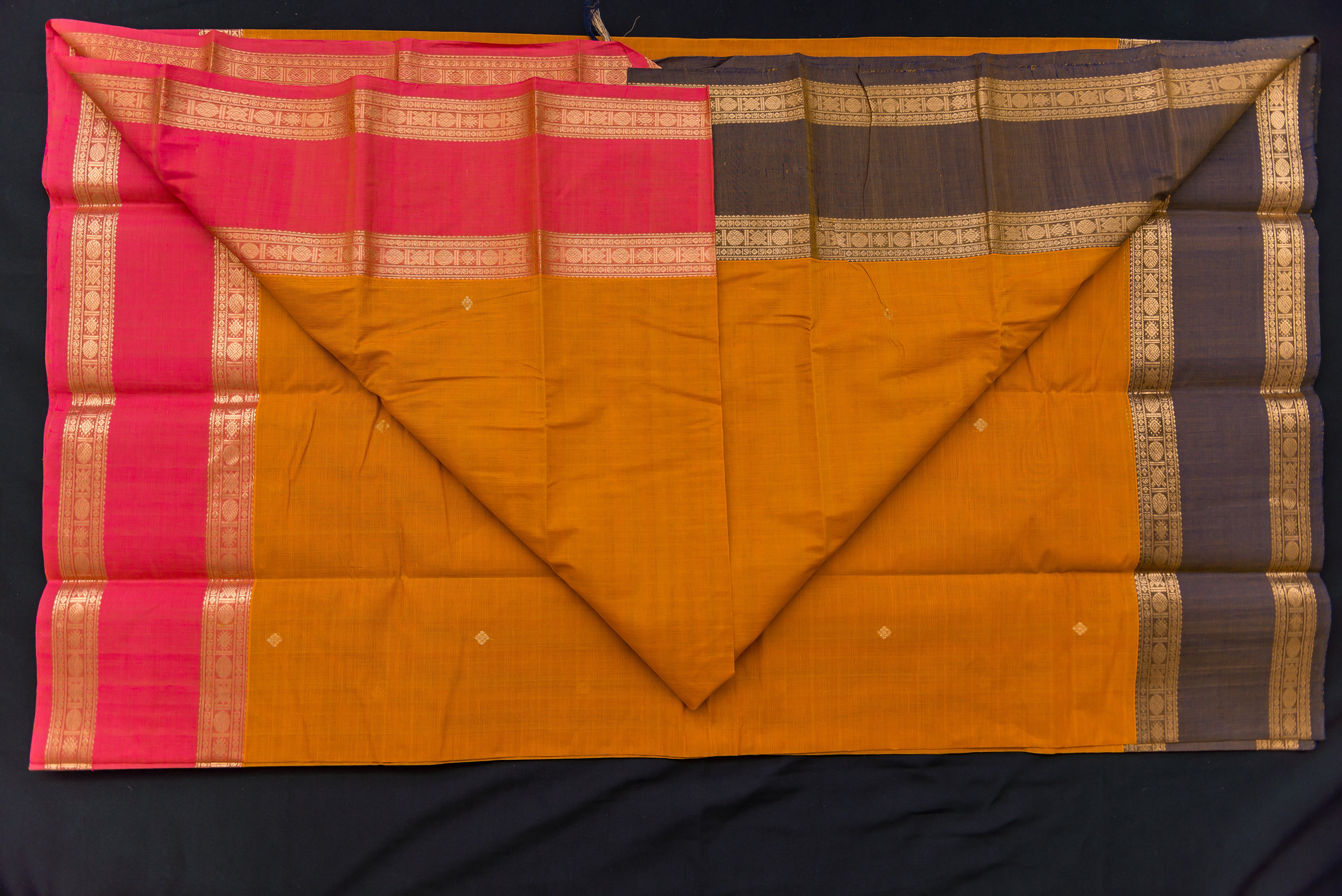 Magnificent Golden-Mustard Kanchi Cotton Saree with Grand Zari Pallu