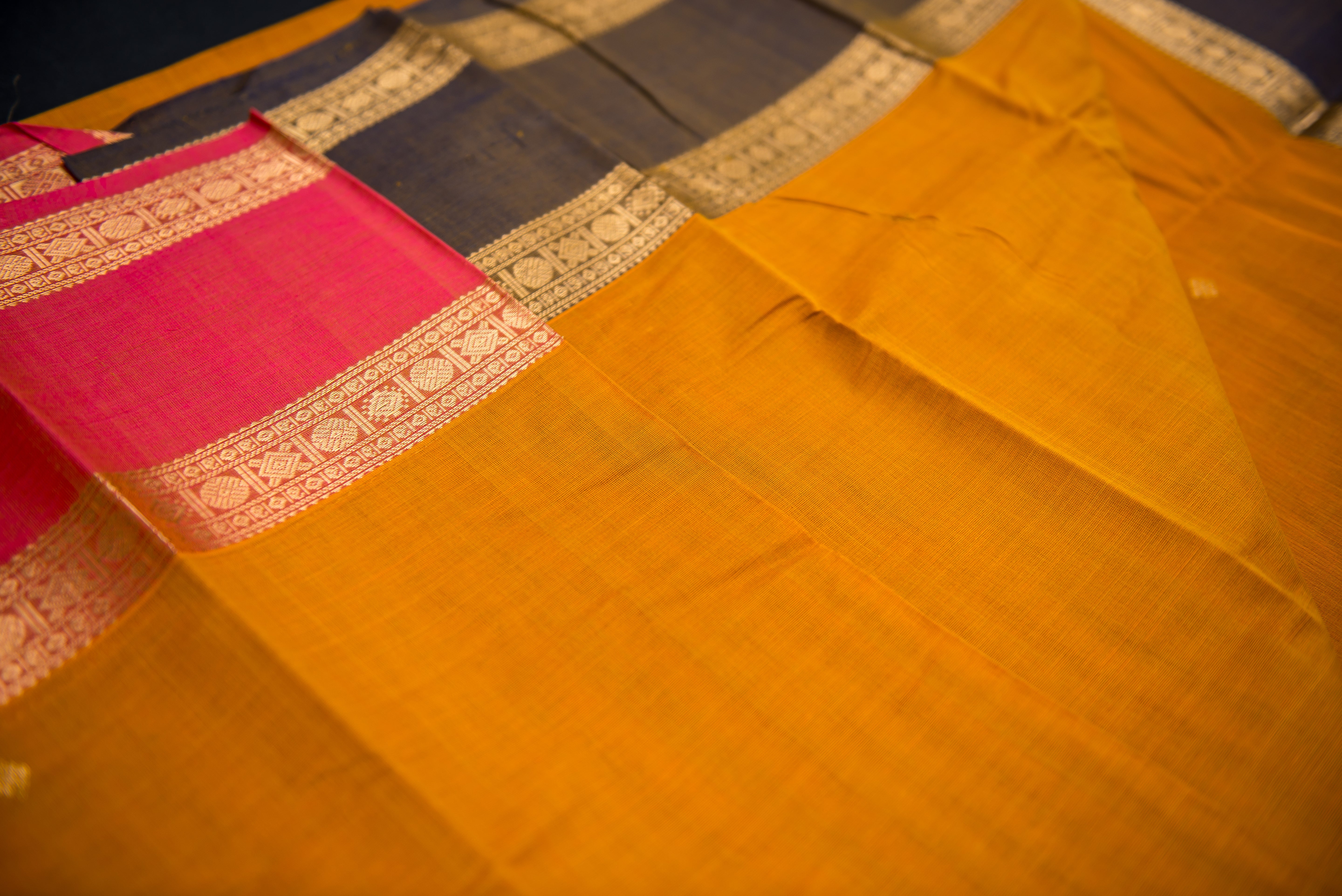 Magnificent Golden-Mustard Kanchi Cotton Saree with Grand Zari Pallu