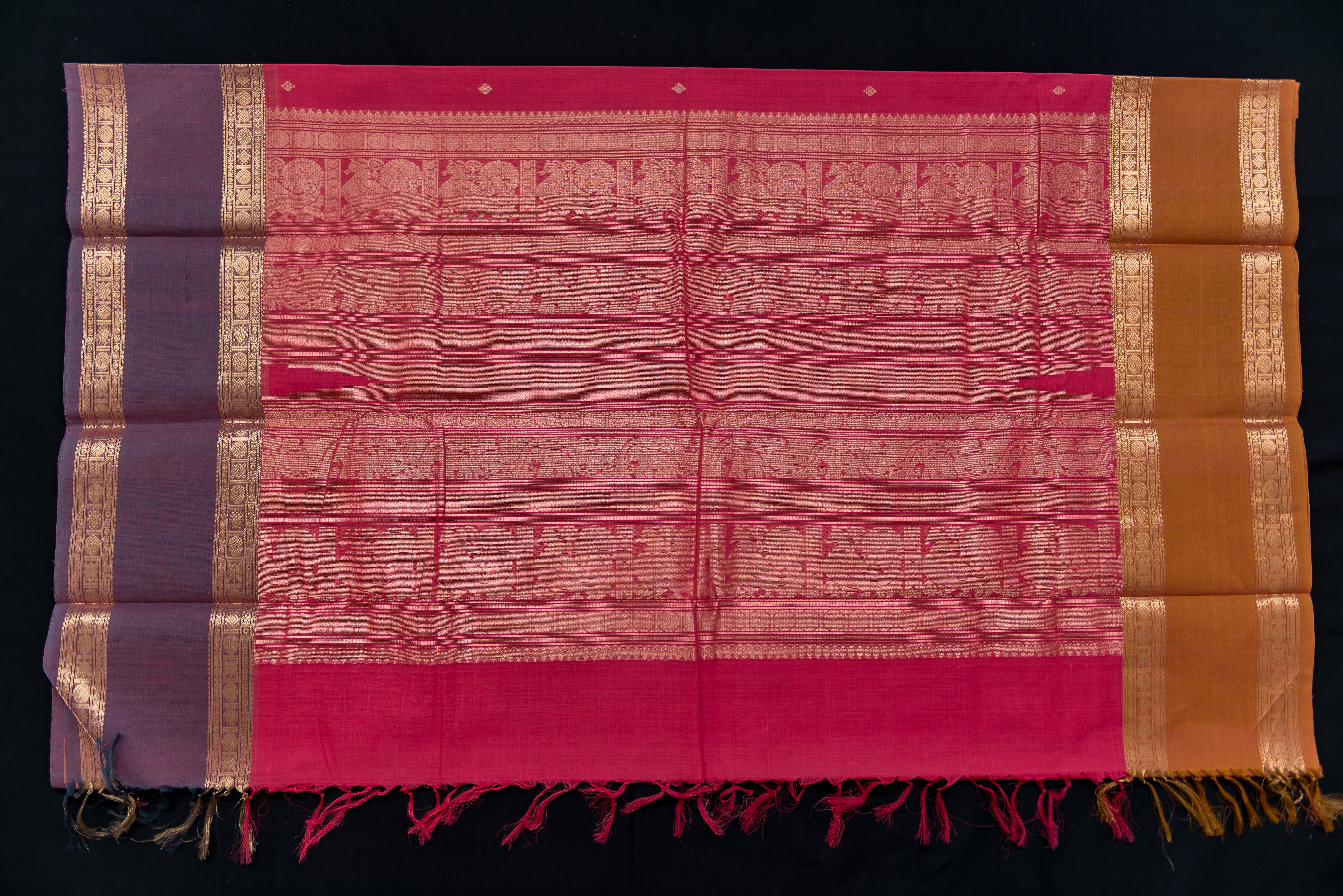 Bright Pink Kanchi Cotton Saree with Grand Zari Pallu