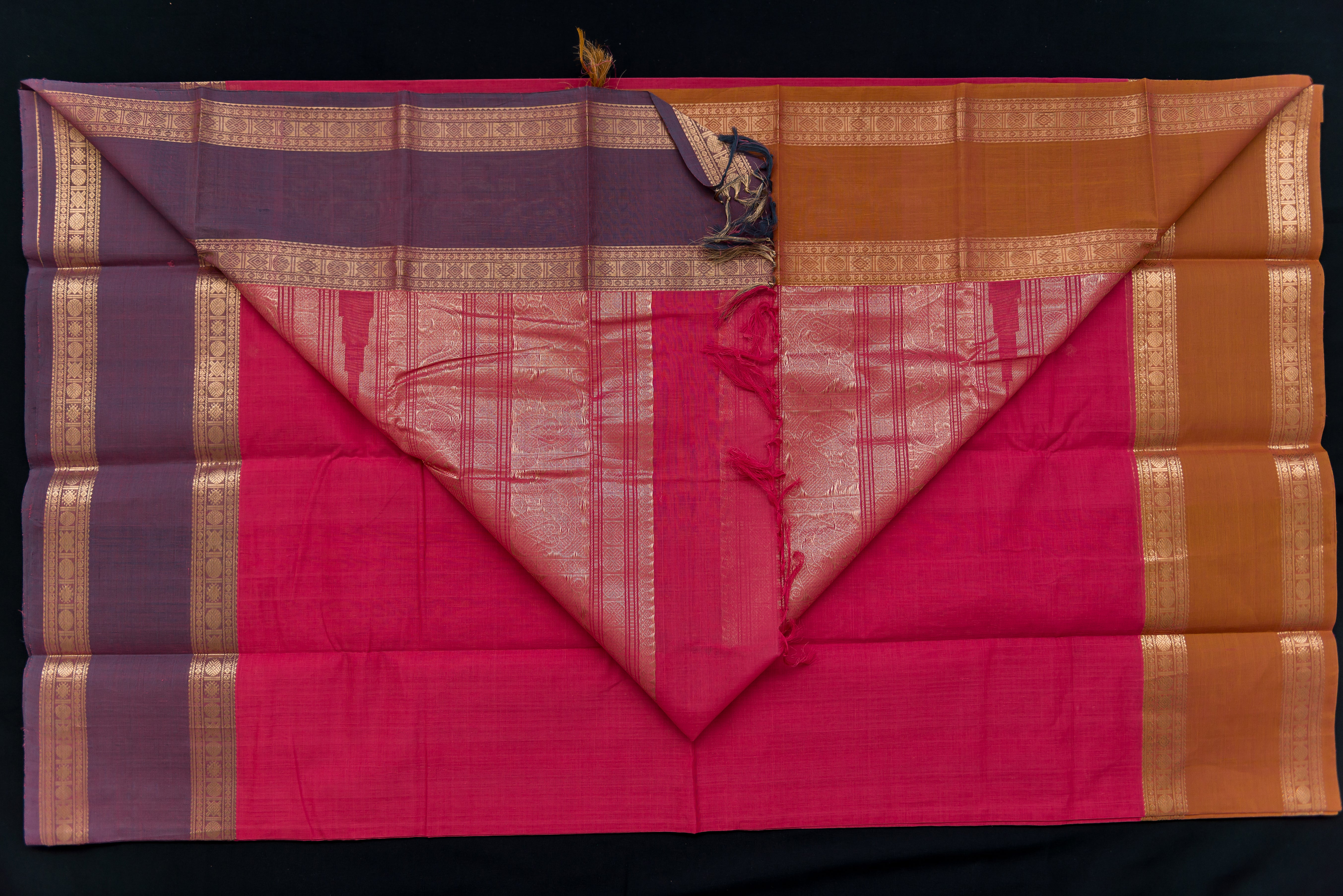 Bright Pink Kanchi Cotton Saree with Grand Zari Pallu