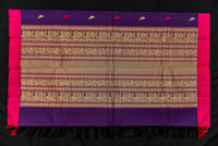 Royal Purple Cotton Saree with Antique Threadwork Pallu