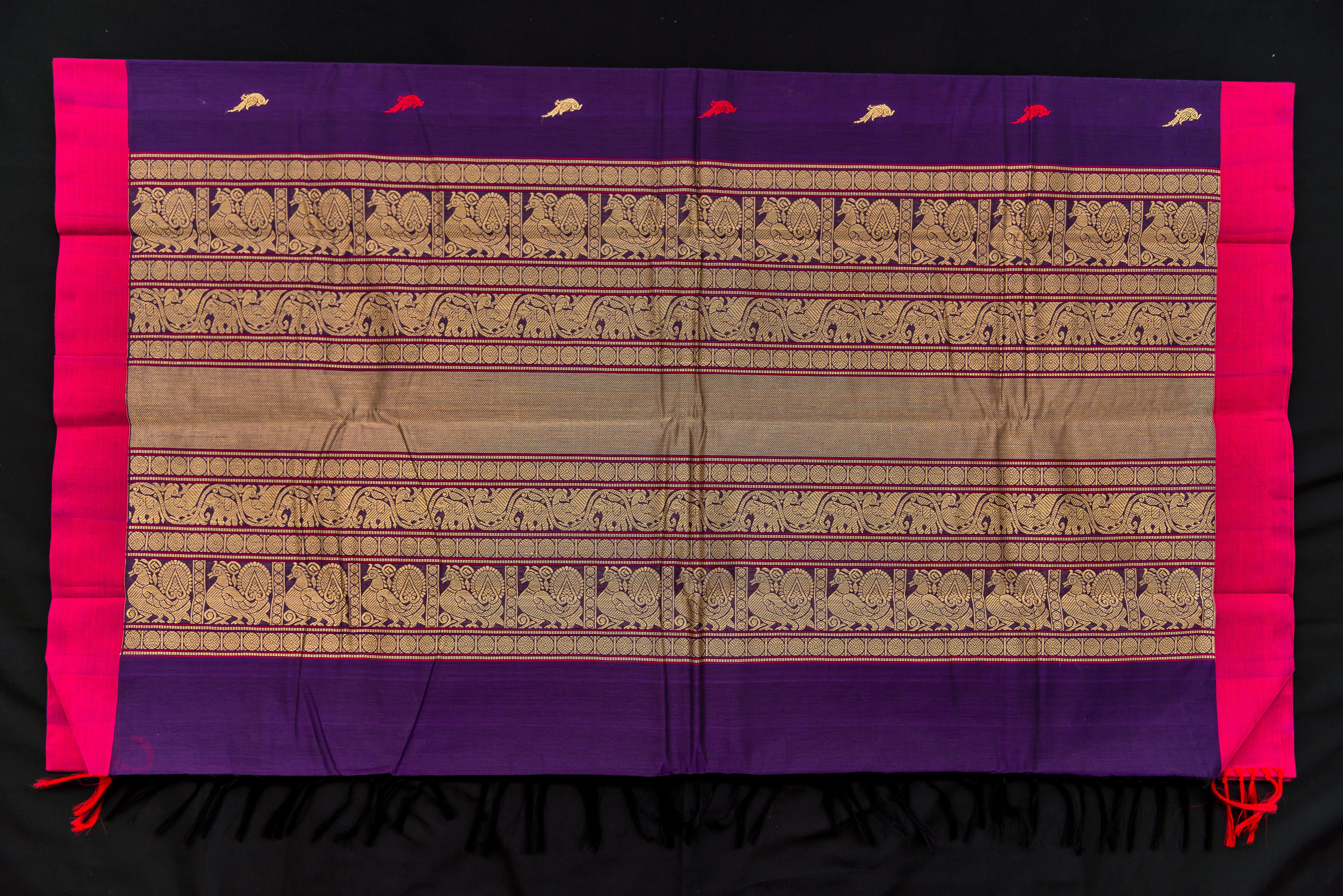 Royal Purple Cotton Saree with Antique Threadwork Pallu